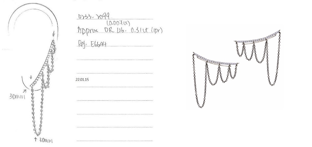 MeiraT x Excessories Expert Chain E ar Cuff design sketches