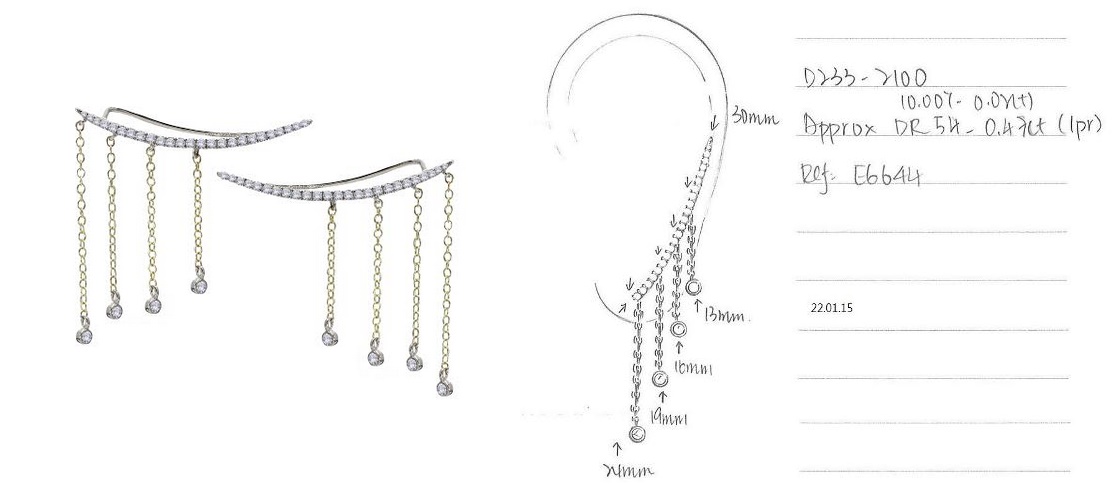 MeiraT x Excessories Expert Fringed E ar Cuff design sketches