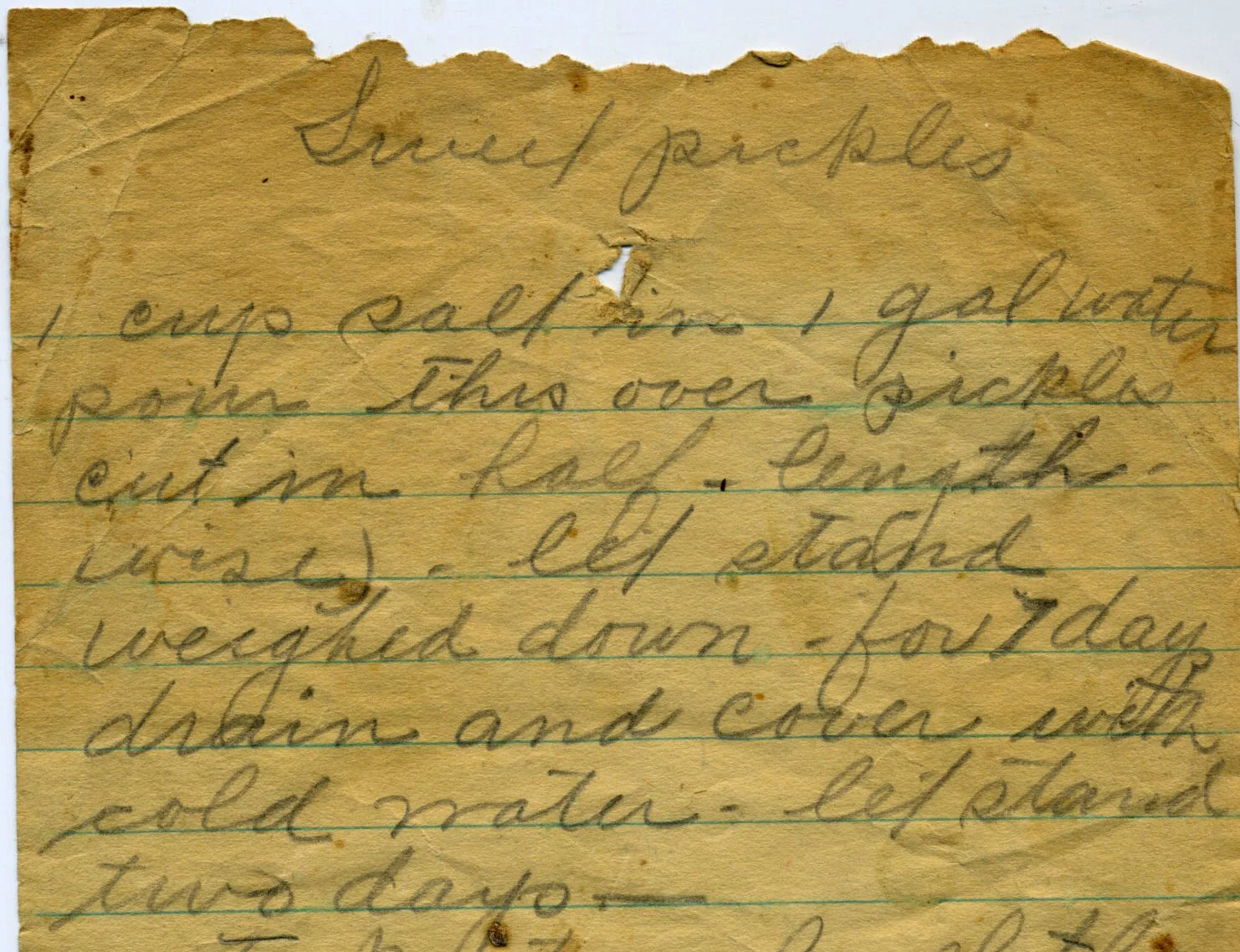 Partial Sweet Pickles recipe of my grandmother's.