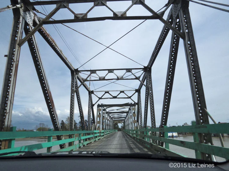 Crossing the cute old one-lane wooden and steel bridge to Westham Island.
