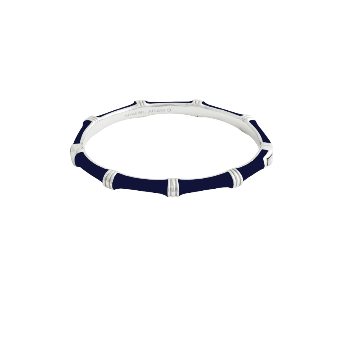 Anabel Aram Navy Bamboo Enameled Silver Hinged Bangle