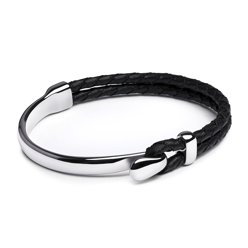 White & Silver Braided Leather Bracelet