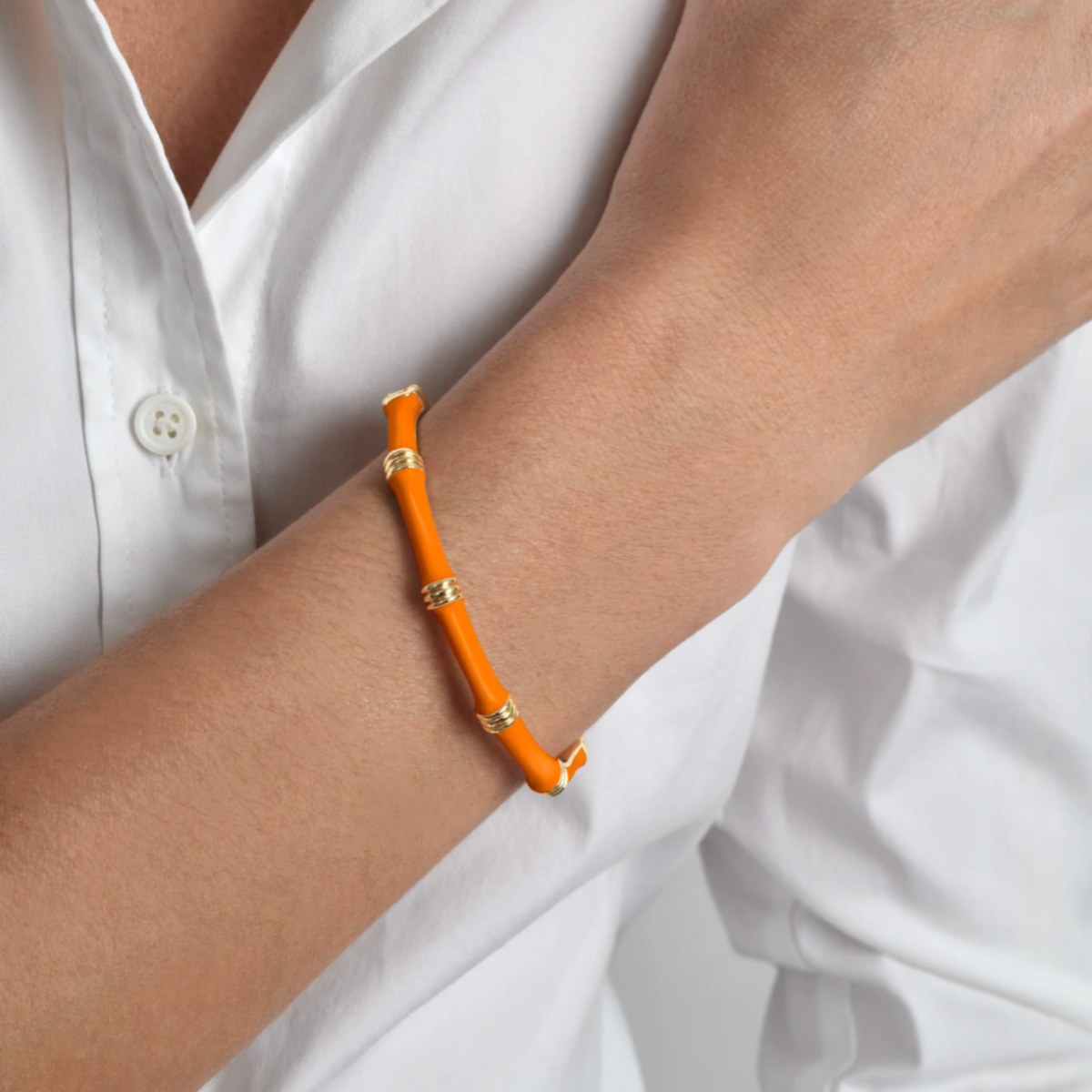 Clementine Bamboo Enameled Hinged Bangle