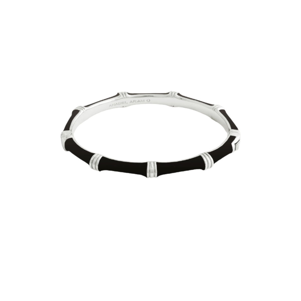 Silver and Black Enameled Bamboo Hinged Bangle