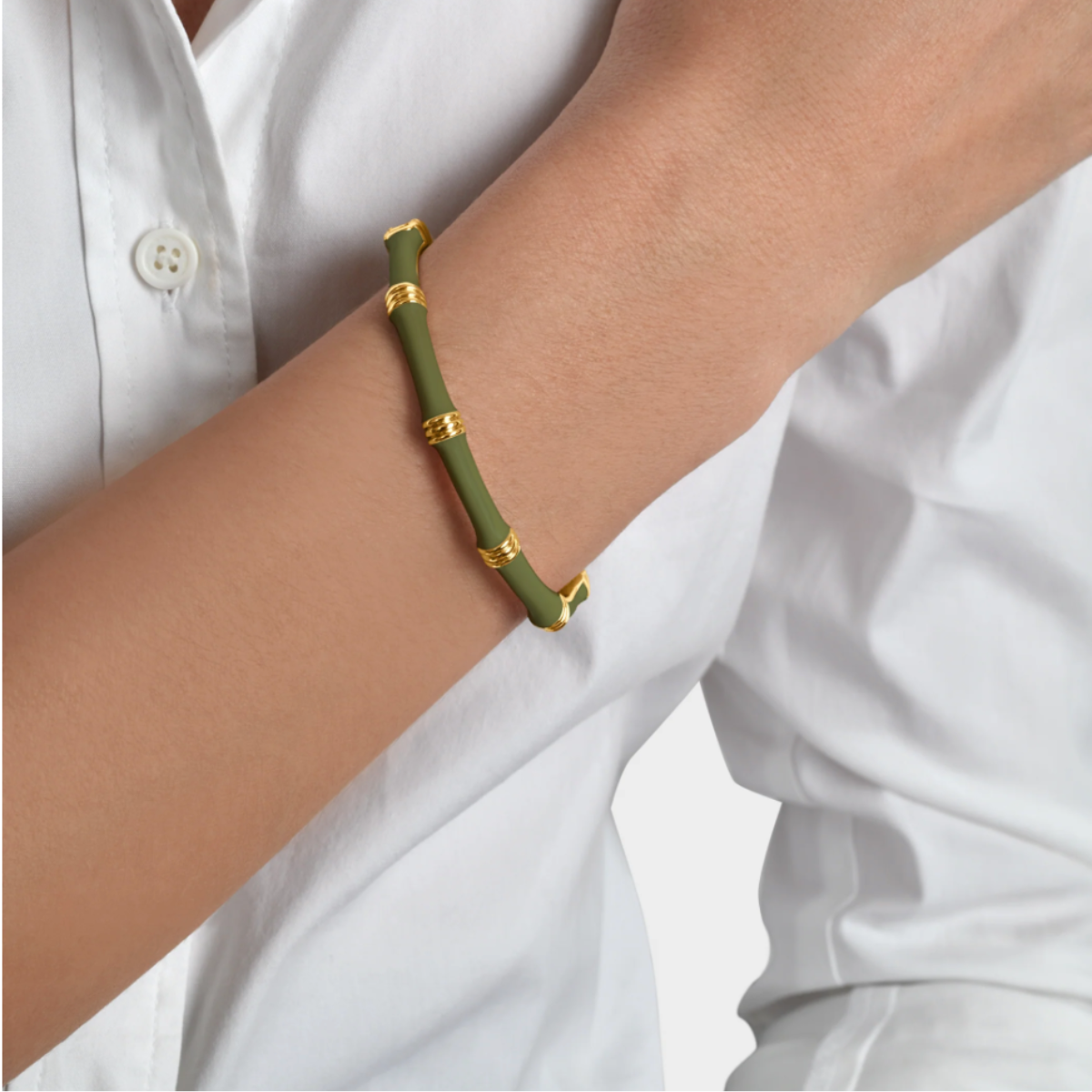 Anabel Aram Olive Enamel Bamboo Hinged Bangle