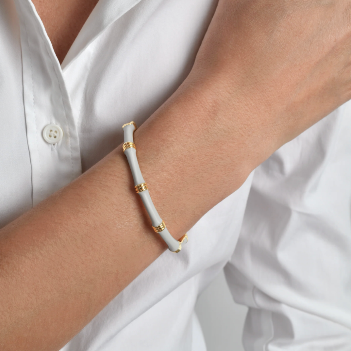 Light Blue Bamboo Enameled Hinged Bangle