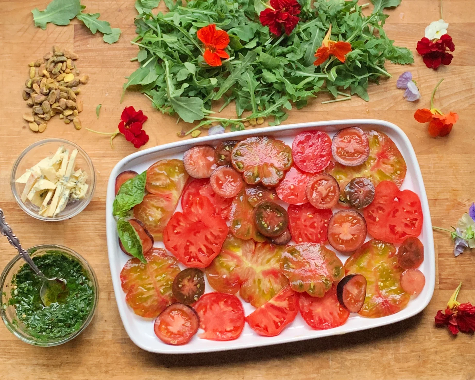 stilton & summer tomato salad with chimichurri