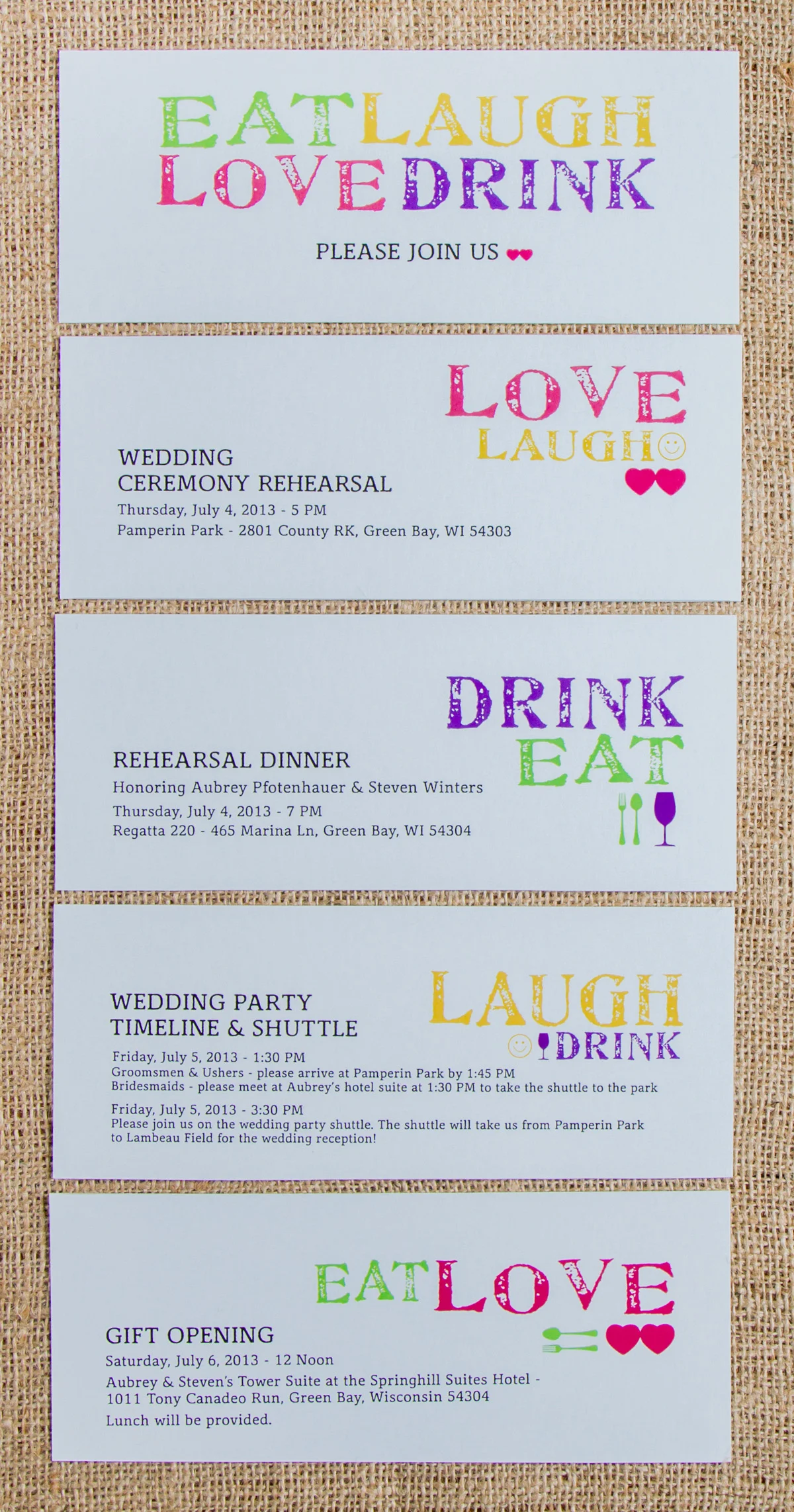 Wedding Events Invitation Set // Individual Sheets