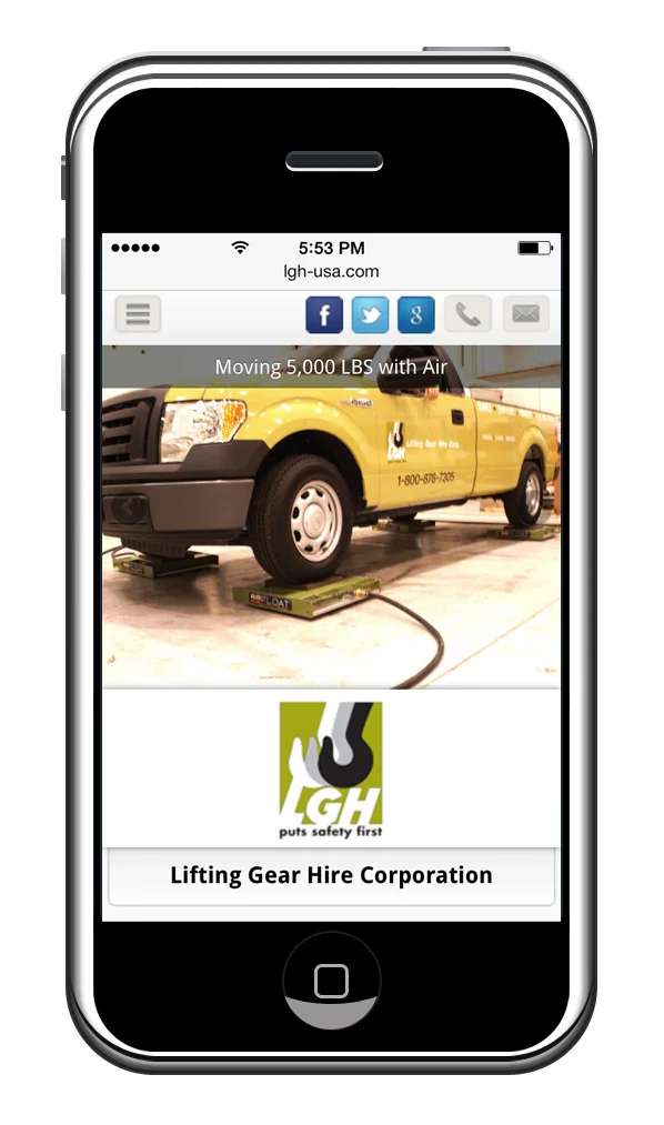 Lifting Gear Hire's Mobile Website // Home Page