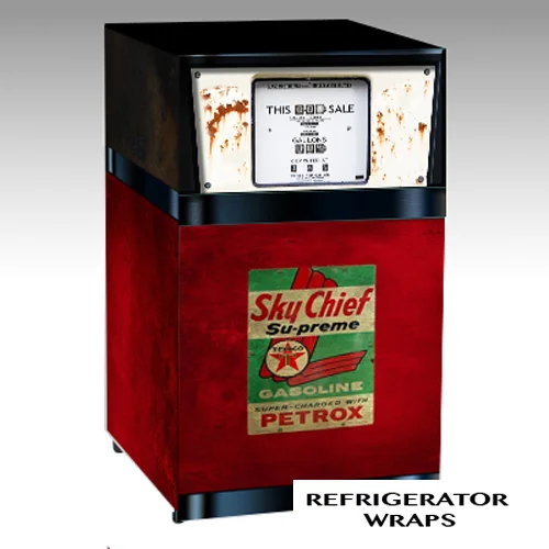 Vintage gas pump mini fridge wrap