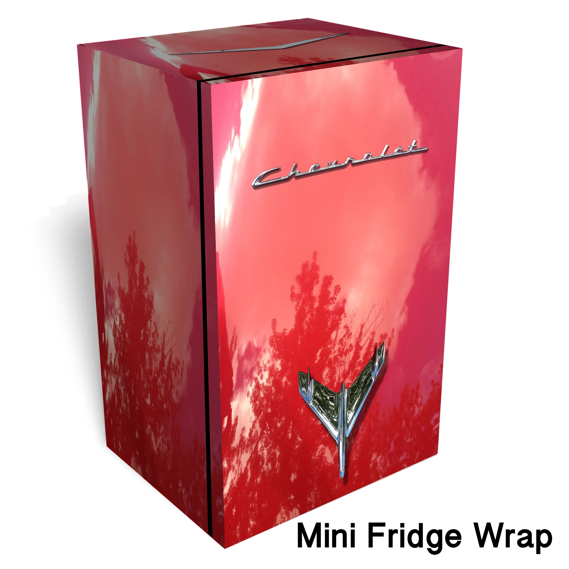 Red Chevrolet mini fridge wrap