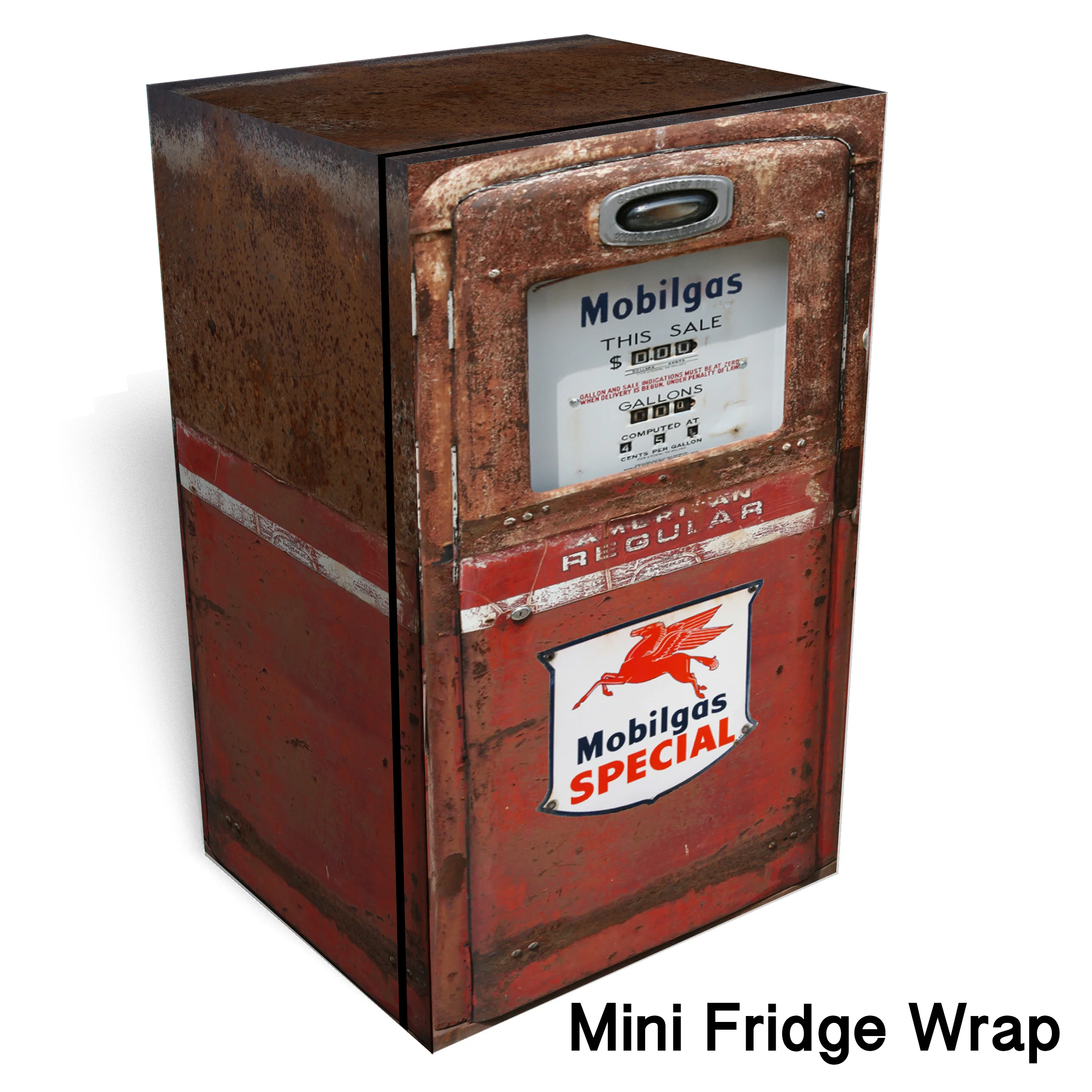 Mobilgas red Rust Mini Fridge wrap Mini fridge wrap