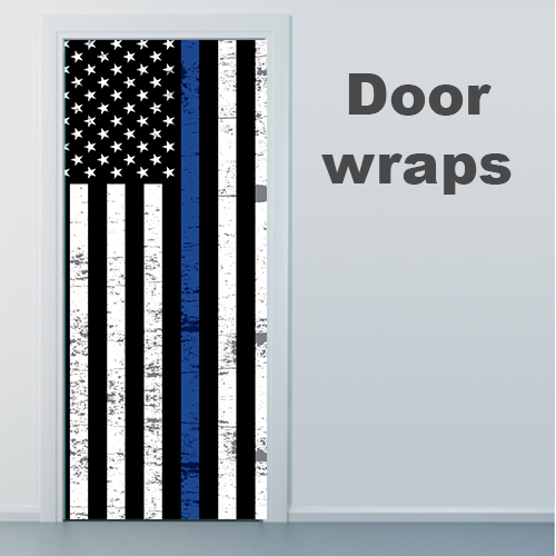 blue line American flag door wrap