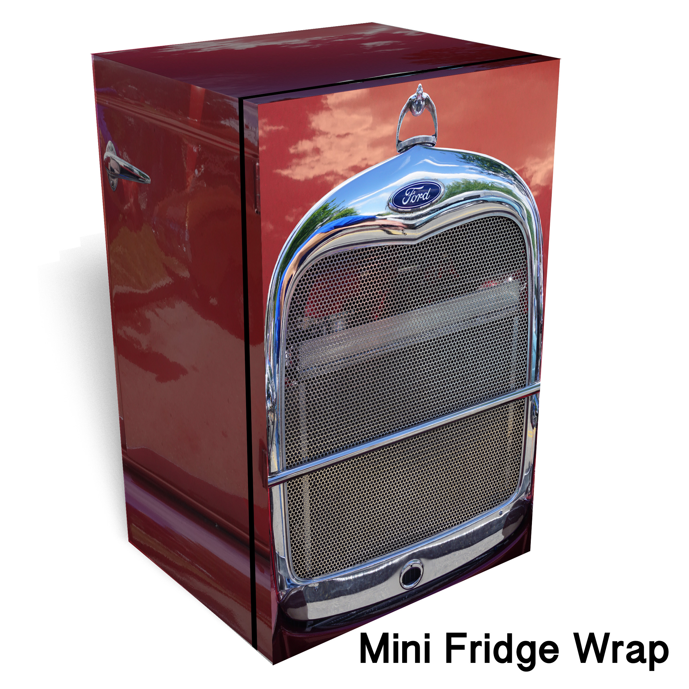 Hot Rod Red Chrome Mini Fridge Wrap