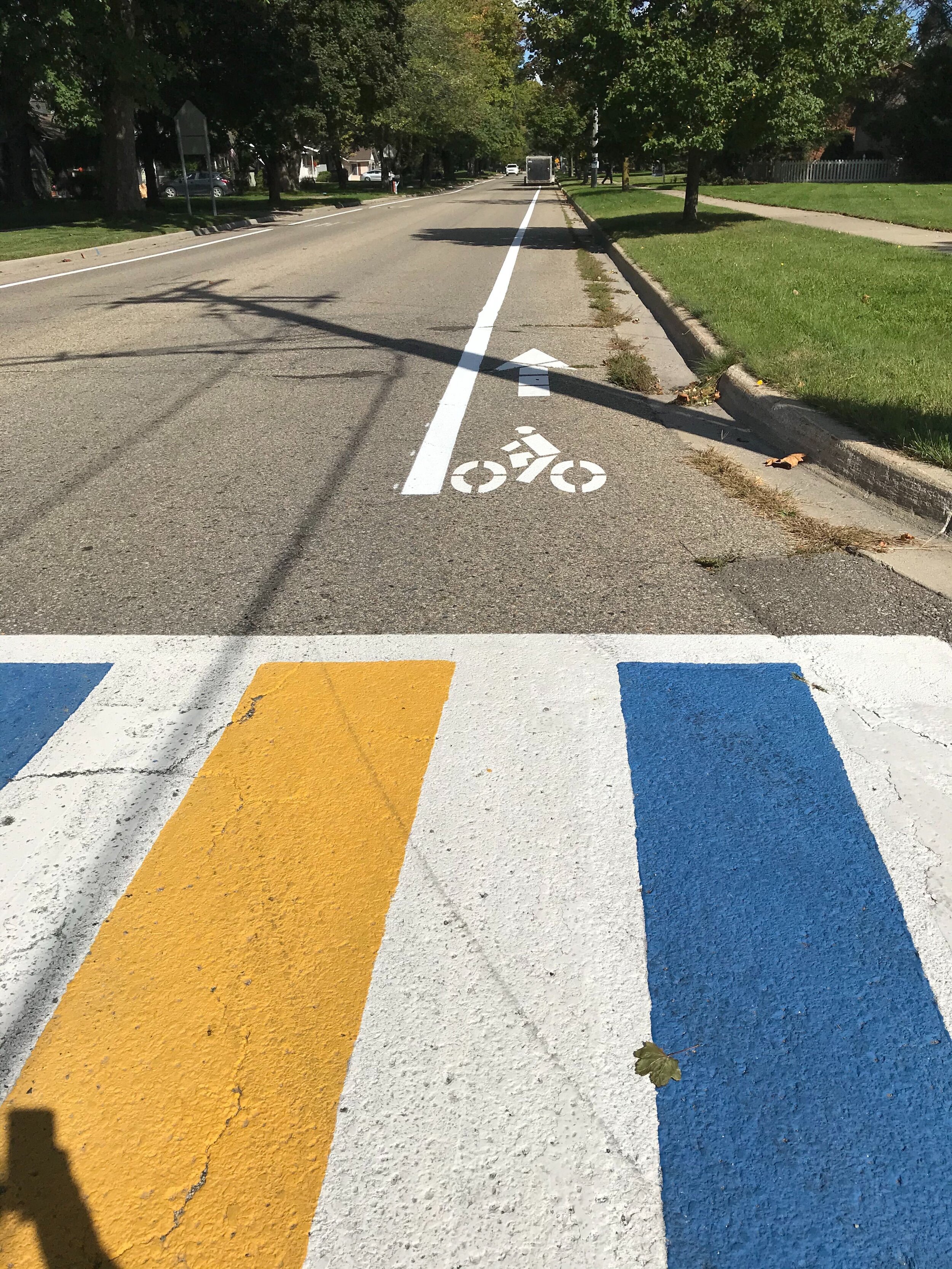 Bike lanes nearing crosswalk