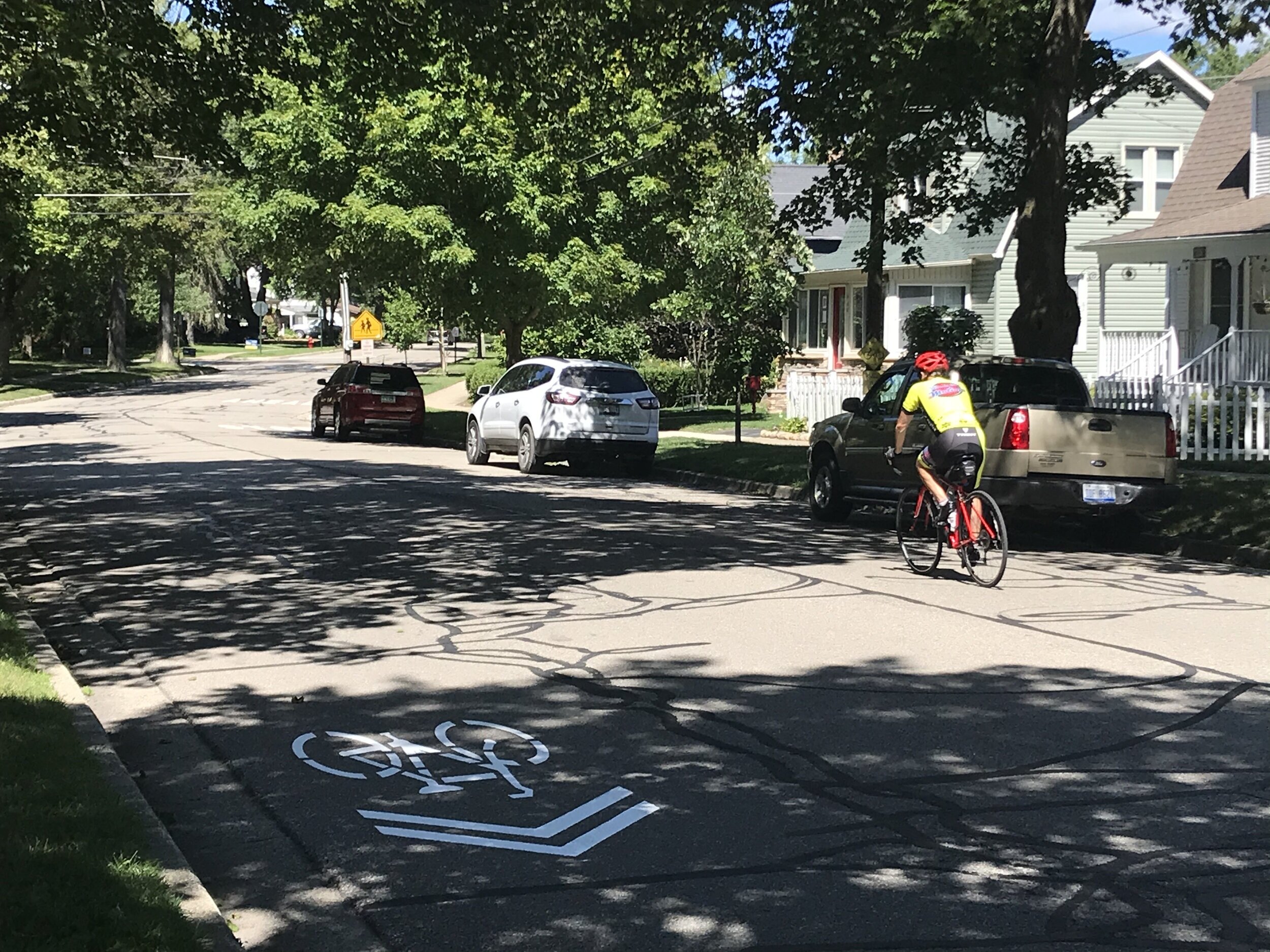  Bicyclists are taking advantage of the shared lane markings along McKinley Street. 