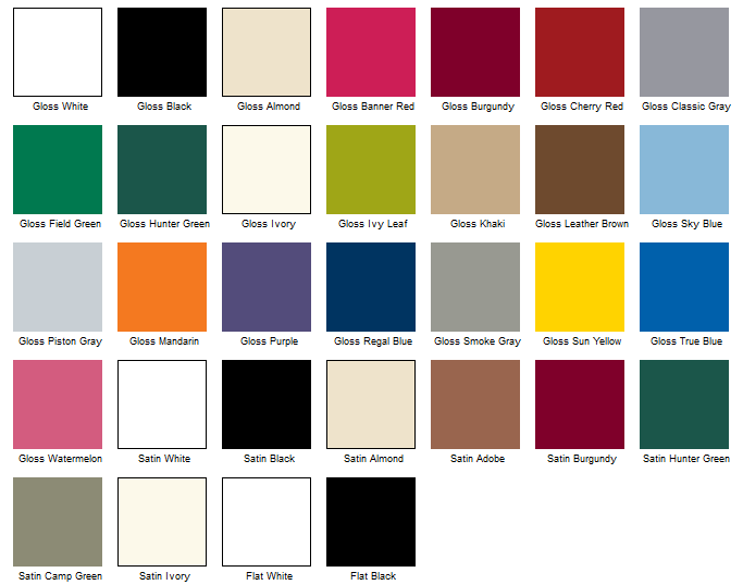 Paint color options. Includes Clear Coat. BTW: You might want to keep this open in another window during checkout.