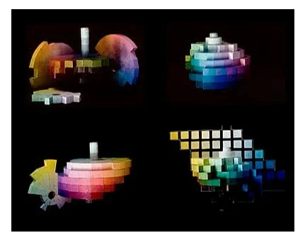 Three dimensional color charts developed by Albert Munsell in the early 1920s.
