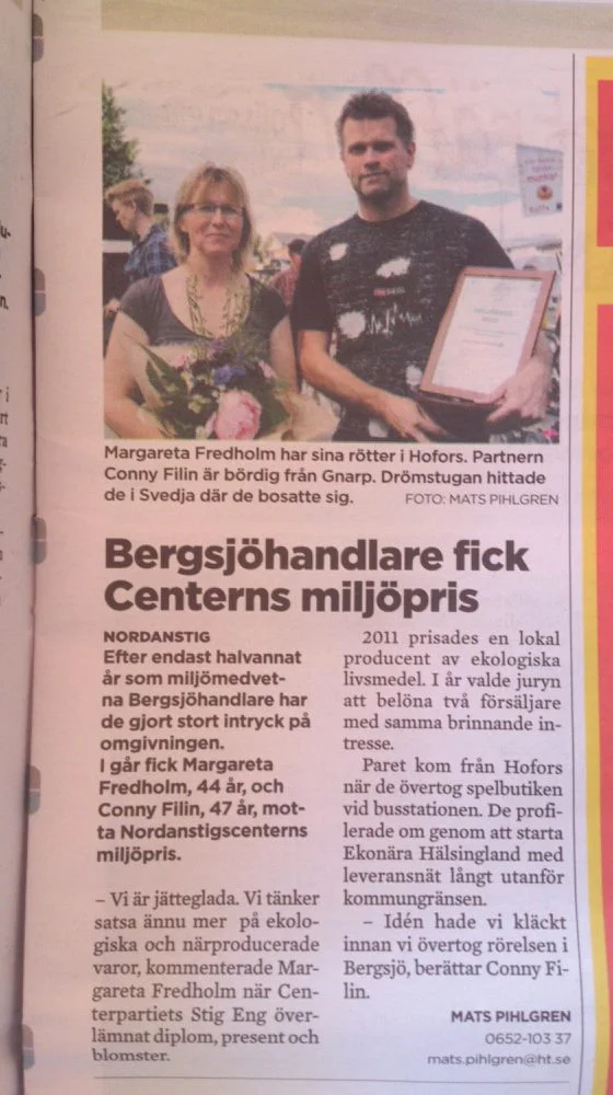 Bergsjöhandlare fick Centerns miljöpris. 