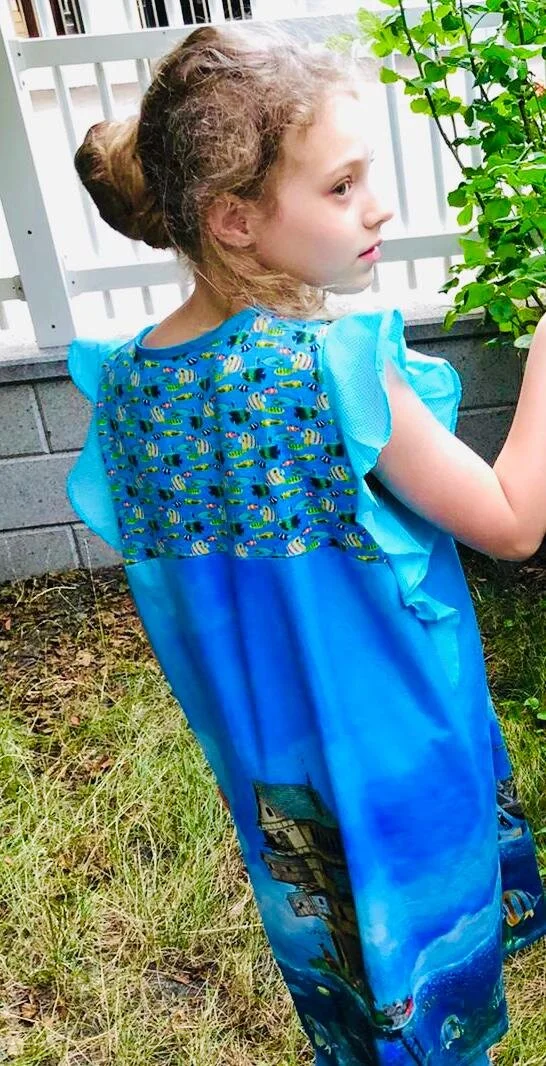 Kleid für Mädchen blau mit Print