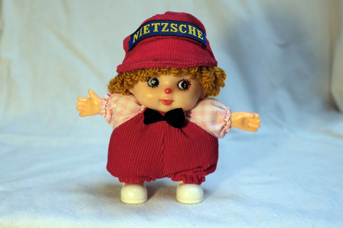 Nietzsche , Found doll with embroidered tag, 2015