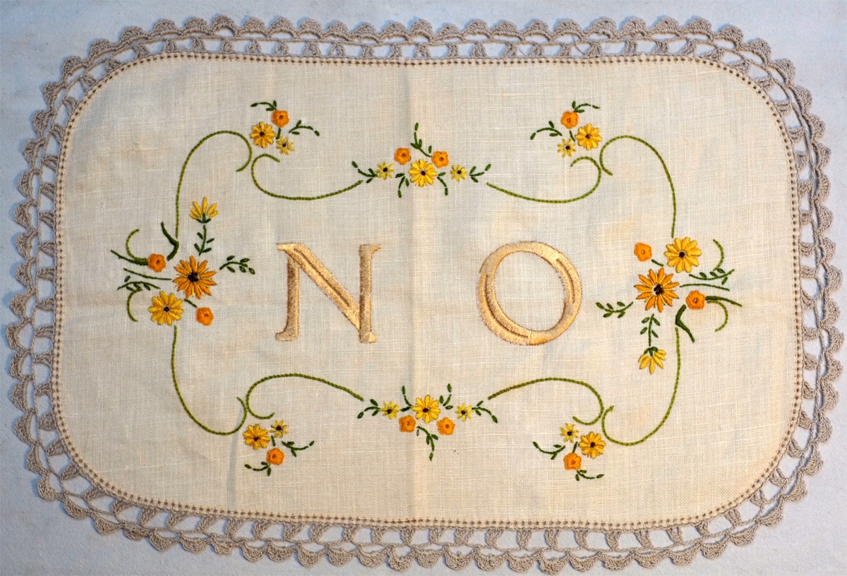   No , Found doily with embroidery, 2015 