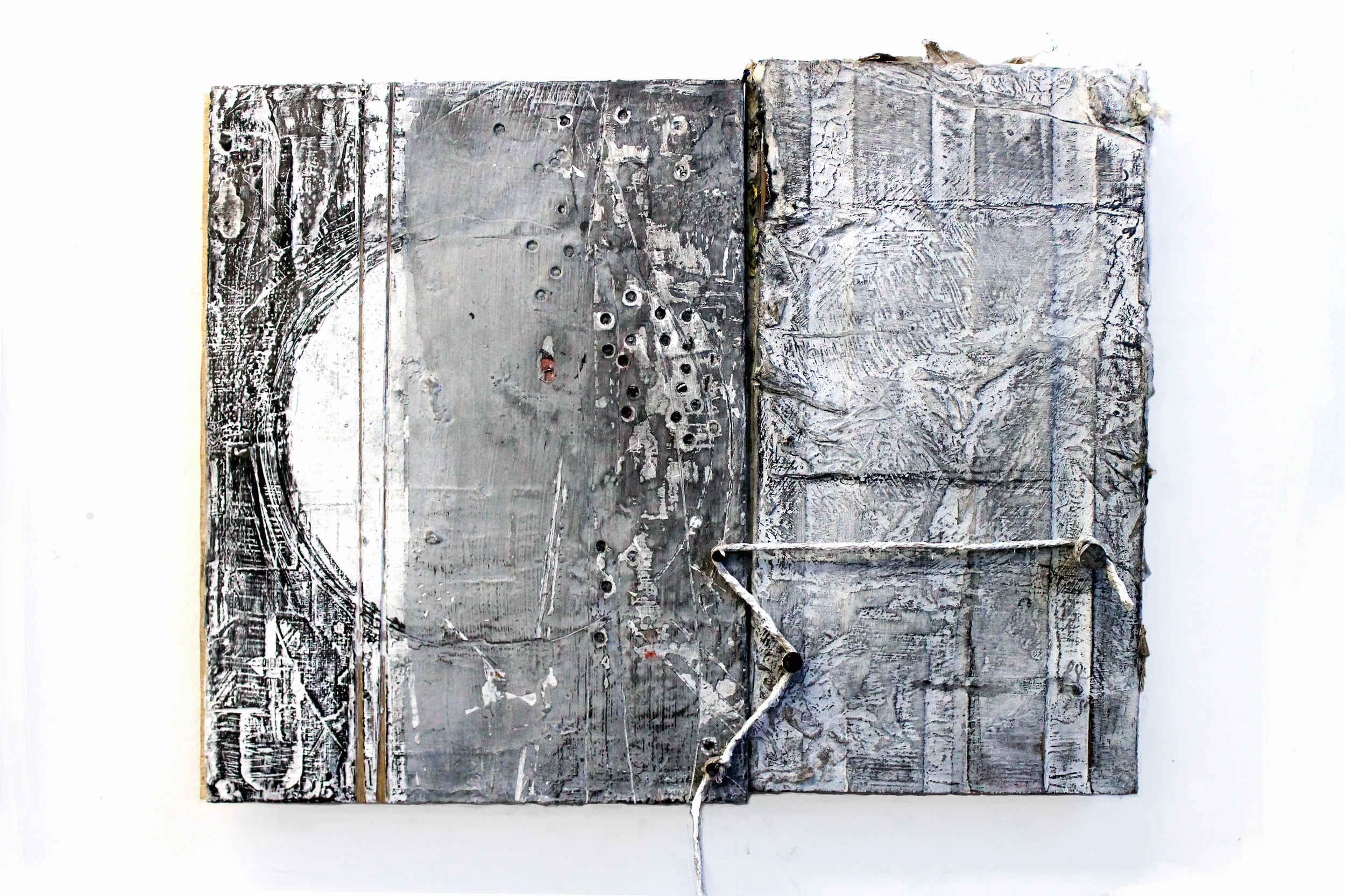 Encaustic, graphite, jute, nails, wood | 10" x 13" x 1.5" | 2013
