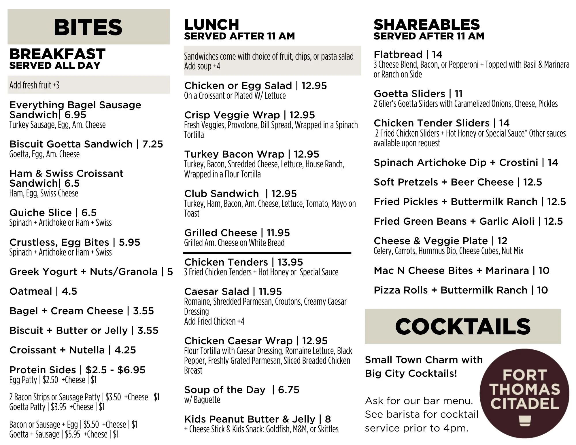Menu — Fort Thomas Coffee