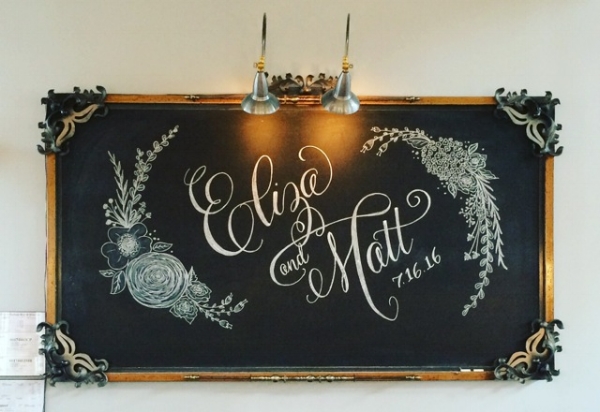 Custom illustration and font replication for a wedding reception at The Cotton Room