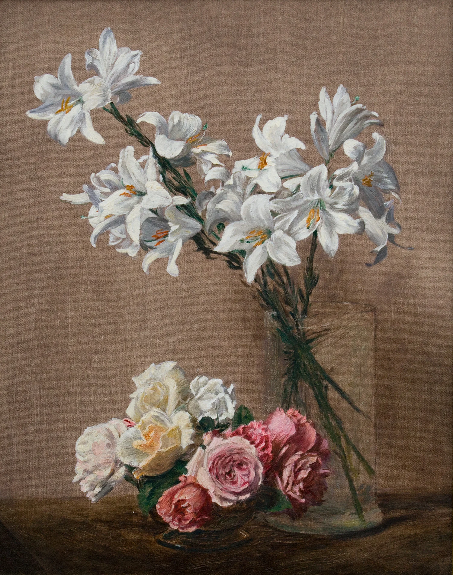 Roses and Lillies after Fantin-Latour Oil 16" X 20" 2004 Painted from the original in the Metropolitan Museum of Art, NY NY