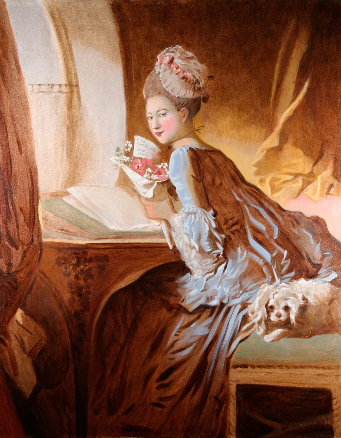    The Love Letter  &nbsp;after&nbsp; Jean-Honoré&nbsp;Fragonard  2003 &nbsp; Oil/canvas &nbsp; 22" X 28" &nbsp; &nbsp;Painted from the original at the Metropolitan Museum of Art, NY NY Collection of Valerie Smith 