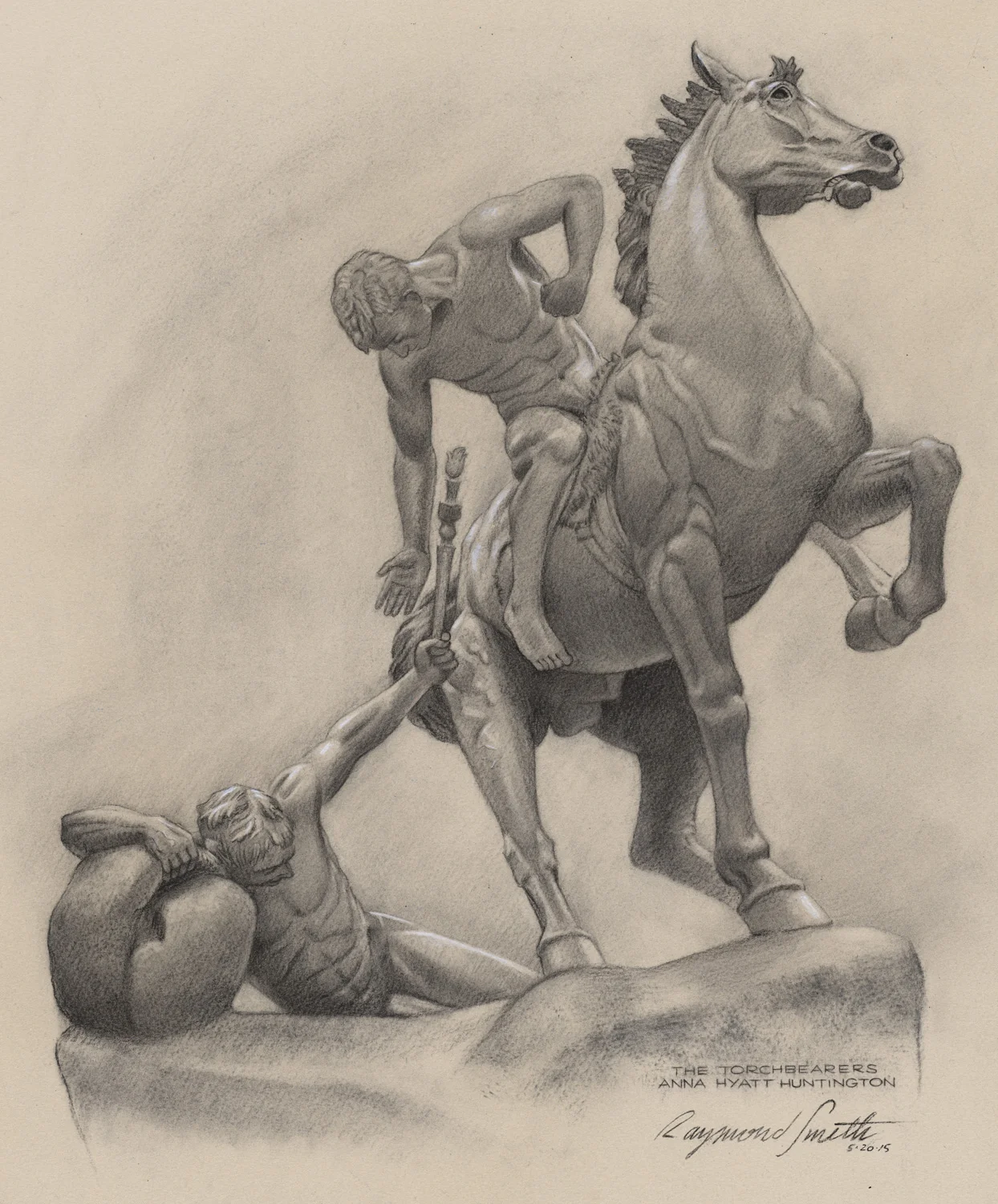 The Torchbearers Charcoal on Paper 18" X 22" These are presented to the Commencement speakers at the Stevens Institute of Technology graduation every year. From the sculpture by Anna Hyatt Huntington. 