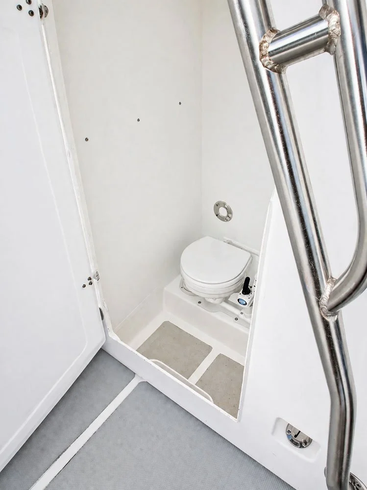 Onboard restroom on fishing charter boat in Mal País Costa Rica