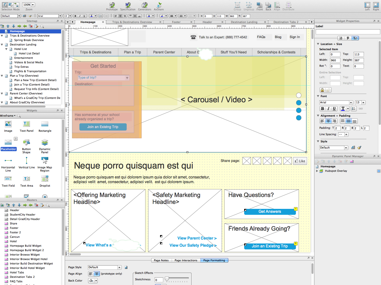 Wireframes: I create my wireframes using Axure. I find that its prototyping ability allows me to create a workable version I can show to clients and test with customers in the same amount of time it used to take me to create flat wireframes. The Axure interface is pictured above.