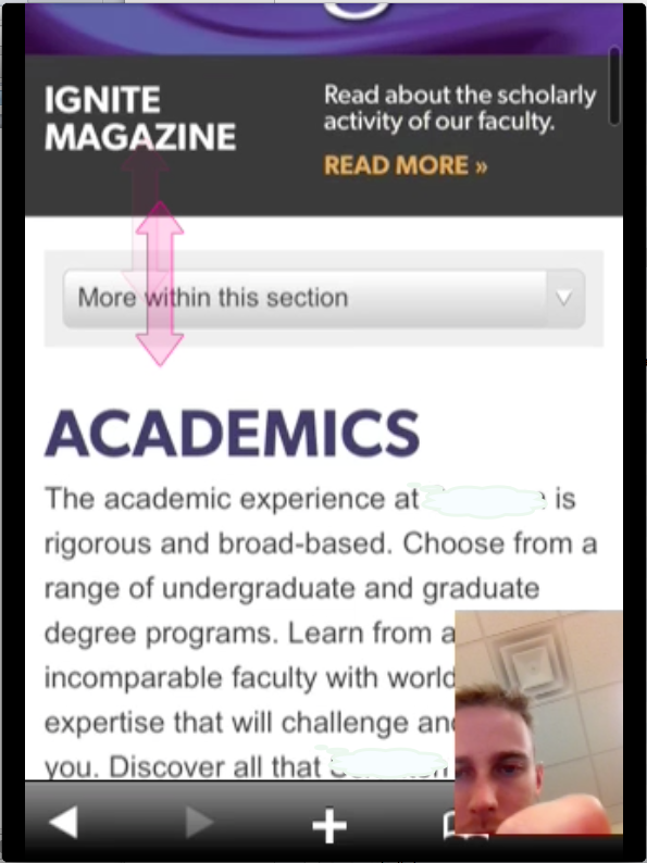 Video capture of a mobile usability test I recently completed for a large East Coast university. 