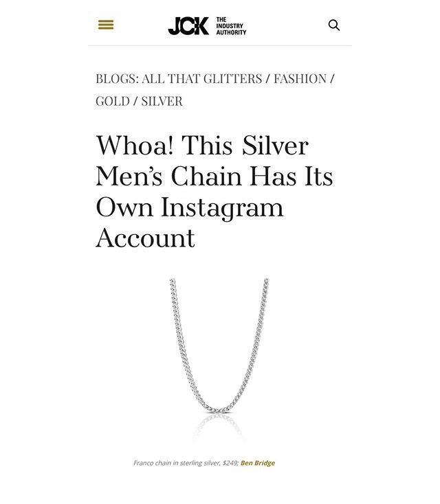 What&rsquo;s hot in men&rsquo;s jewelry? Silver Chains ⛓ thanks @jckmagazine &amp; @aelliott718 for including @benbridgejwlr. Swipe for more silver chains from Ben Bridge.