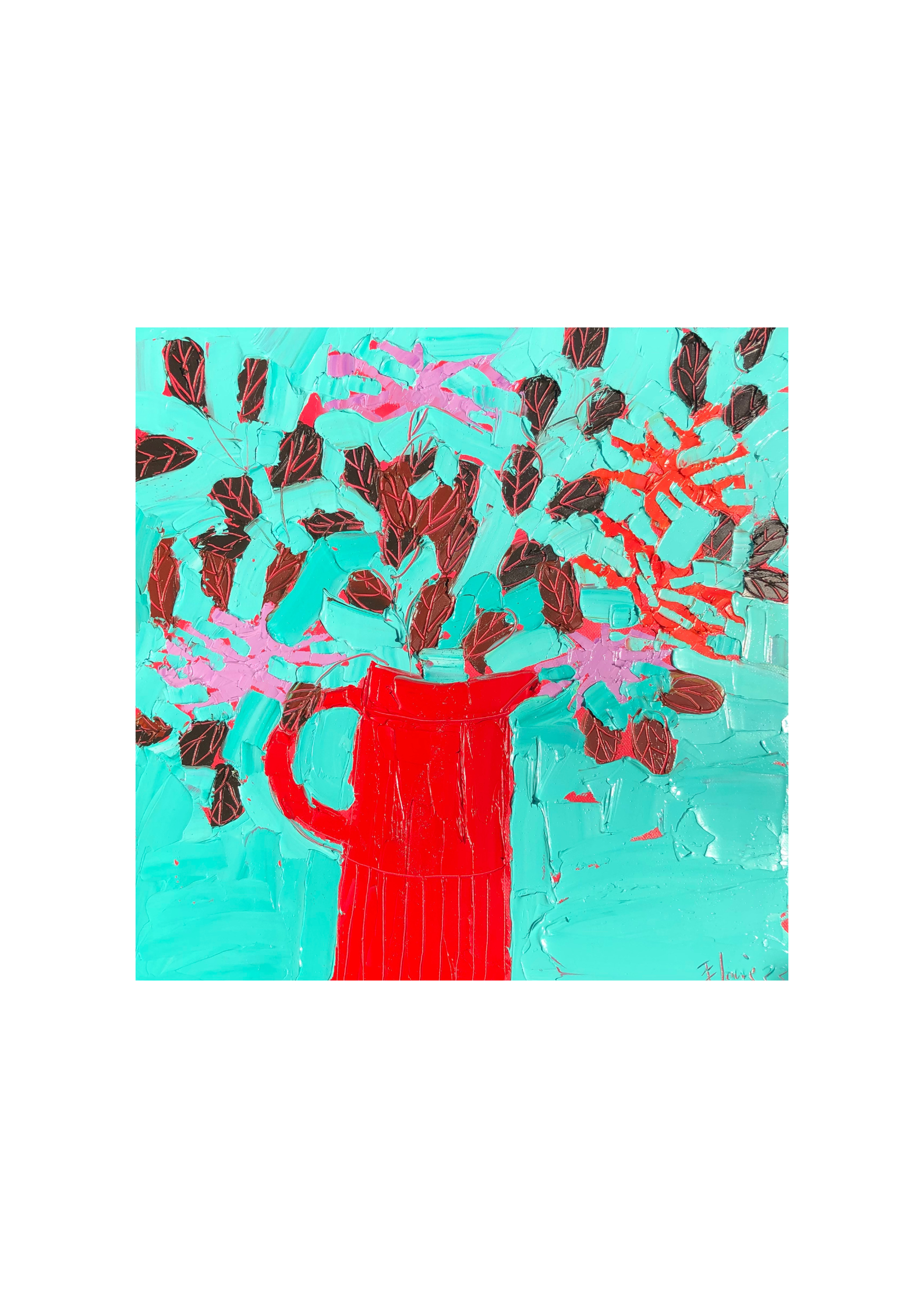 Dahlias and Smoke Bush in a Red Jug.png
