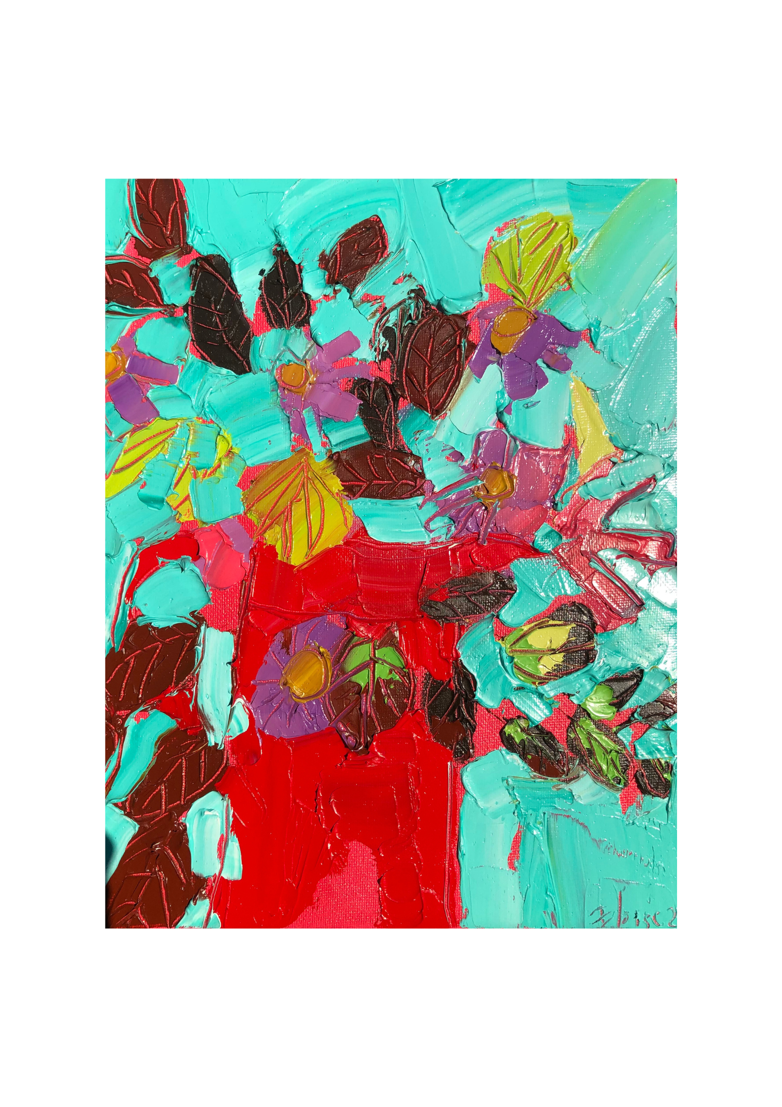 Cosmos and Smoke Bush in a Red Jug.png