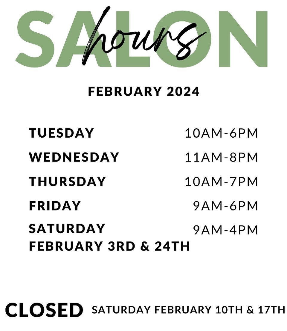 February hours! 😁

We will be CLOSED Saturday February 10th and 17th.

Thank you!