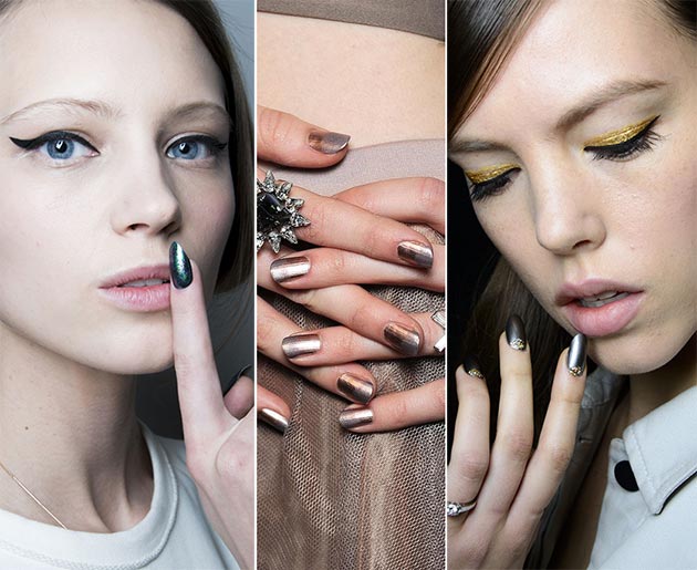 Bejeweled nails with an ombre finish. Rock star statement that would make everyday a moment for life! From pearls on the nails to gold leaf....There is an air of regality fused with a punky undertone.