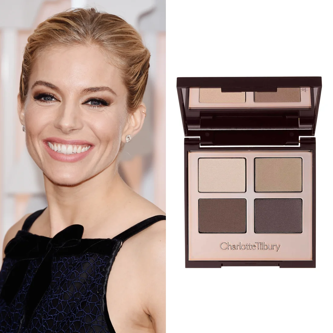 Sienna Miller at the Oscars Makeup artist Charlotte Tilbury used her Eye Shadow Luxury Palette in The Sophisticate ($88.28) to create a winged shadow shape on Sienna. Image Source: Getty Read More Oscars Beauty Charlotte Tilbury Celebrity Beauty Sienna Miller Award Season Beauty Shopping Oscars Golden Globe Awards Red Carpet