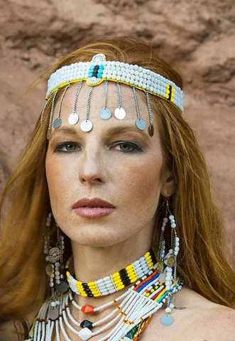Hand Crafted by the women of the The Ngorongoro District Maasai Warrior Village in Tanzania, Africa. One Of a Kind. Authentic Tribal Artifact Made with Recycled Plastic, Mixed Metals & Beads. Can be Worn as a Headdress or Necklace Choker