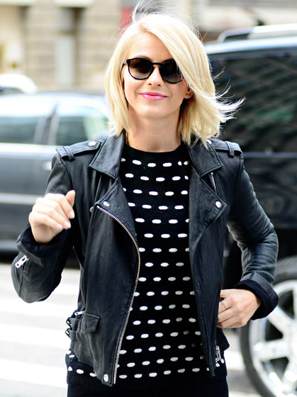 Learn to Love Leather "I love a good short leather jacket because that goes with everything," Safe Haven 's Julianne Hough explains. "I like leather pants as well because you can either dress them up or be really casual during the day." Hough's favorite way to polish off her leather look? A great pointy heel! Read more: http://www.usmagazine.com/celebrity-style/pictures/stars-favorite-timeless-fashion-tips-2013252/28831#ixzz3phRolxXh Follow us: @usweekly on Twitter | usweekly on Facebook