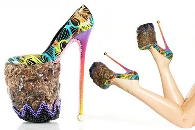 4. Too gross to wear, even if they are a cool concept. 10-inch elephant poop heels – can’t say we’ve seen that before. It was created by an artist named INSA in response to another elephant poo-wielding artist. He’s probably the only dude that bought them.