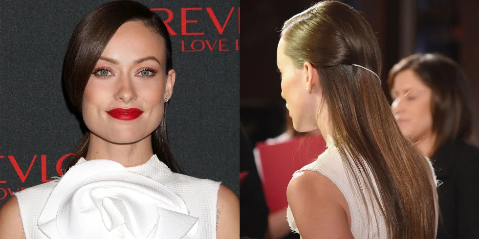 Who: Olivia Wilde What: A Delicate Hair Accessory How-To: Wilde added a dainty element of surprise to her asymmetrical hairstyle in the form of a bungee that held her hair flatly in place for a sleek, seamless flow down the back. For an invisible transition, match the bungee to your hair color. Editor's Pick: Revlon Super Lustrous Lipstick in Certainly Red, $8, ulta.com . GETTY