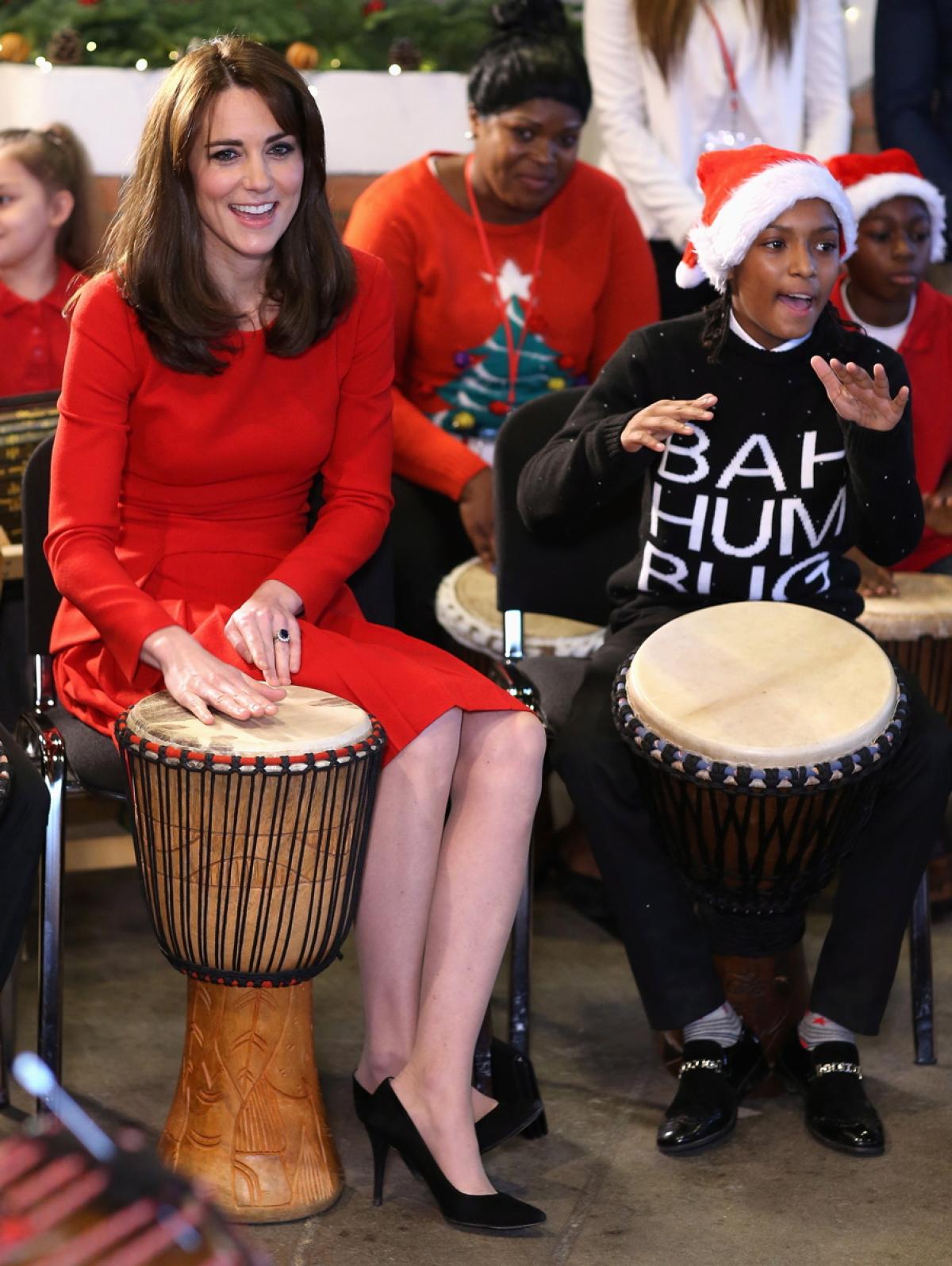 Kate Middleton Kate Middleton got into the Christmas spirit the Anna Freud Centre Family School Christmas party at the Anna Freud Centre in London on Dec. 15, 2015.