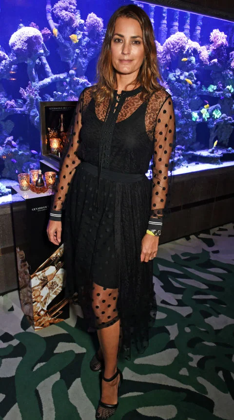 21 January Yamsin Le Bon opted for a sheer black dress with polka-dot details for a private dinner hosted by Crème de la Mer.