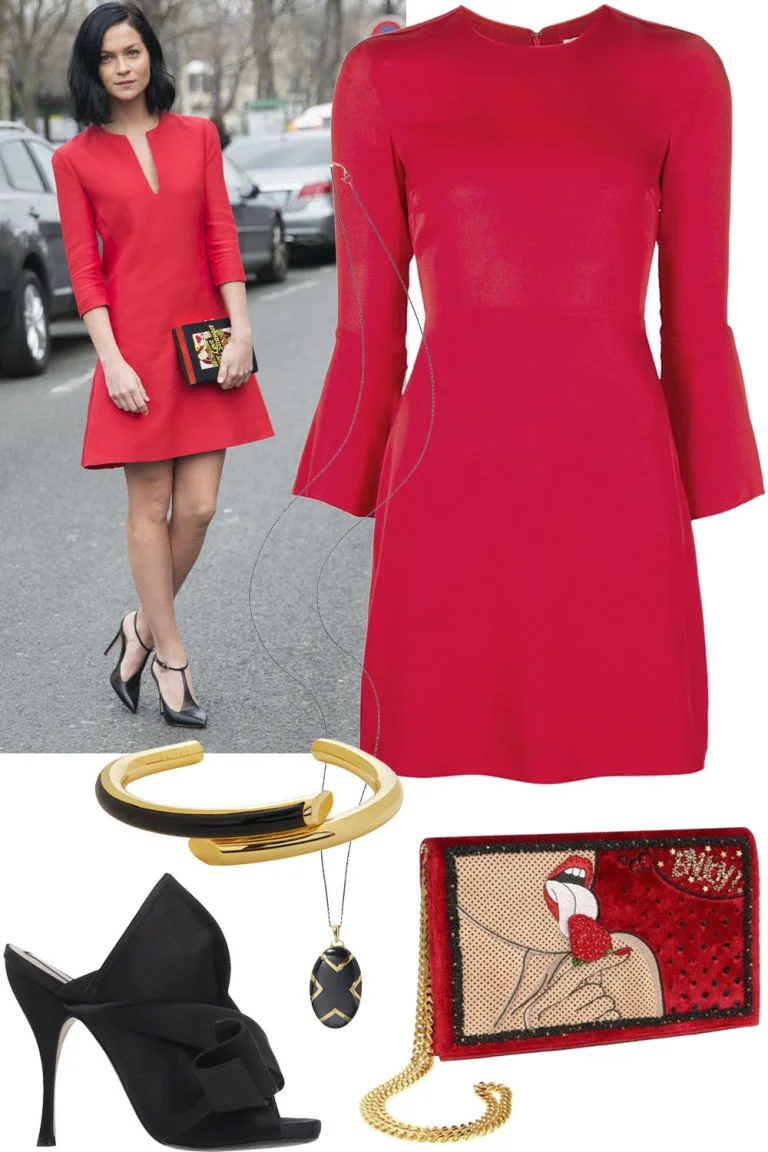 Getty Images / ShopBAZAAR Dare to pair a little red dress with equally as bold extras like Leigh Lezark for the next big event on your calendar. This head-turning mix is sure to make you the most interesting person in any room. Piamita dress, $500, shopBAZAAR.com ; Maiyet bracelet, $495, shopBAZAAR.com ; No 21 shoes, $525, shopBAZAAR.com ; Preciously Paris bag, $2,400, shopBAZAAR.com . 