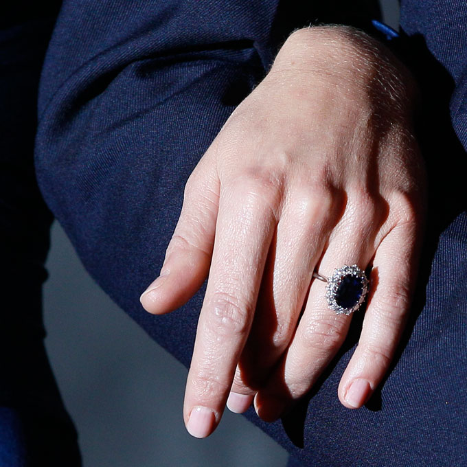 Kate Middleton's Engagement Ring Prince William's mother, the late Princess Diana, was the first to wear this giant blue sapphire and diamond ring. Now it's the most famous heirloom engagement ring on the planet. Photo: Press Association via AP Images