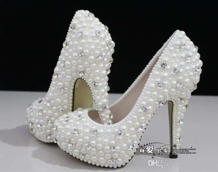 Fashion Luxurious Pearls Crystals Wedding Shoes Custom Made